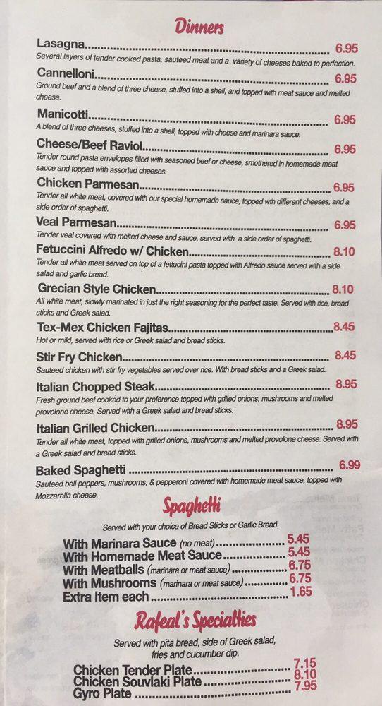 Menu At Raphaels Pizzaria & Restaurant, Winchester