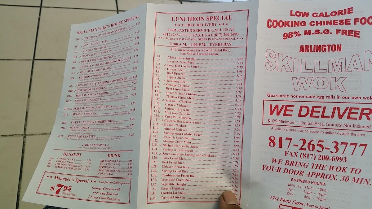 Menu At Skillman Wok Restaurant, Arlington