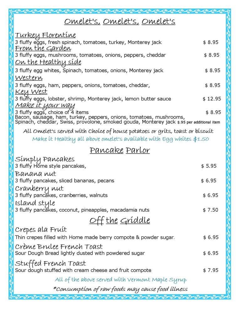 Menu at The Breakfast House restaurant, Sarasota
