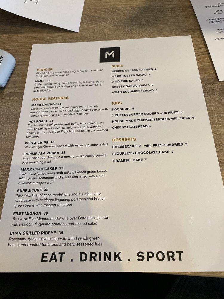 Menu at MAXX Restaurant, Warrendale
