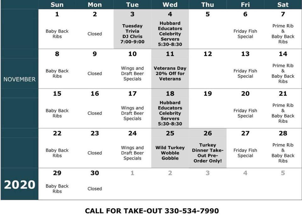 Menu at Eagle Grille & Tavern restaurant, Hubbard