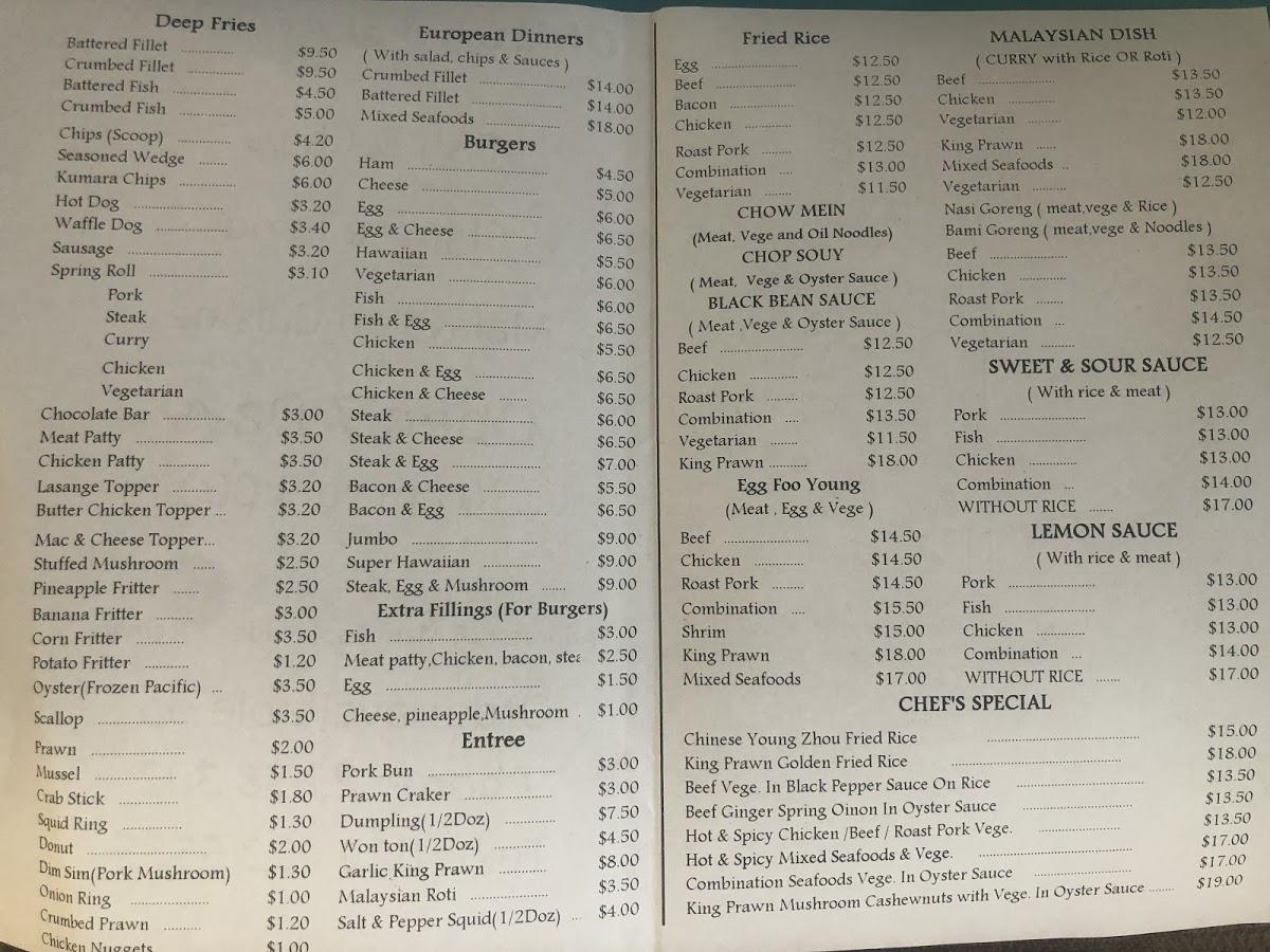 Menu at Omega 3 Seafoods fast food, Porirua