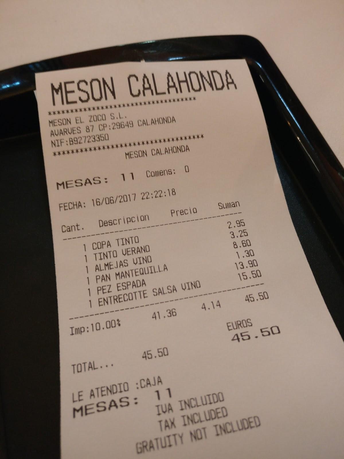 Menu at El Mesón de Calahonda restaurant, Sitio de Calahonda