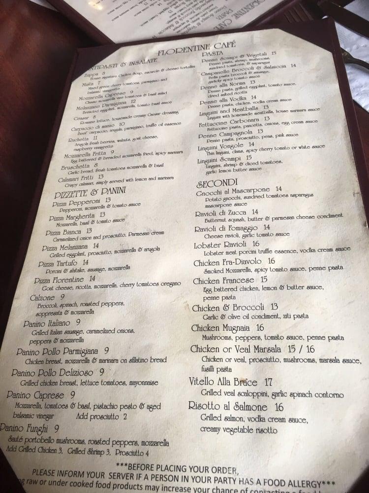 Menu at Florentine Cafe, Boston