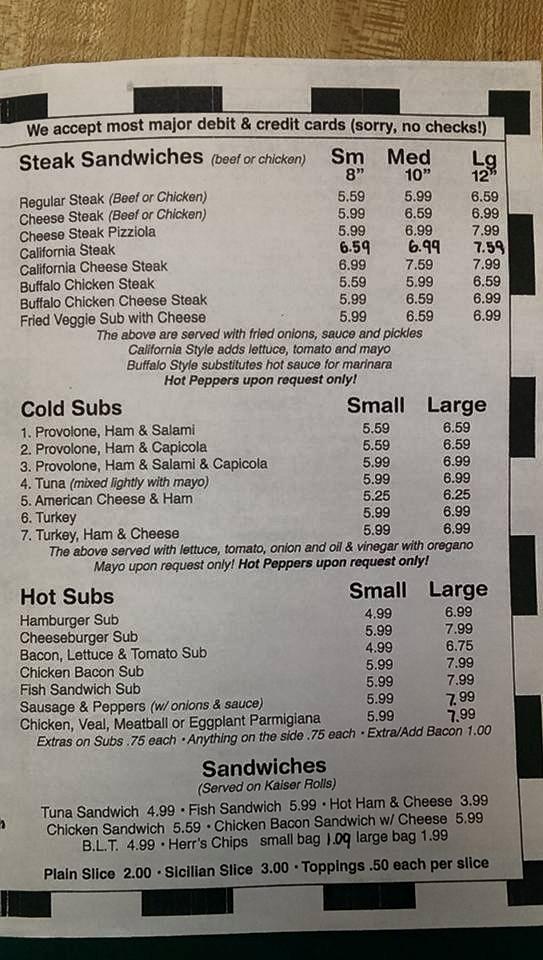 Menu at Pie's On Pizzeria, Catasauqua