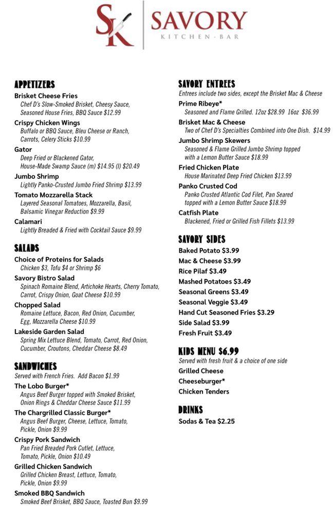Menu at Savory Kitchen Catering restaurant, Little Elm