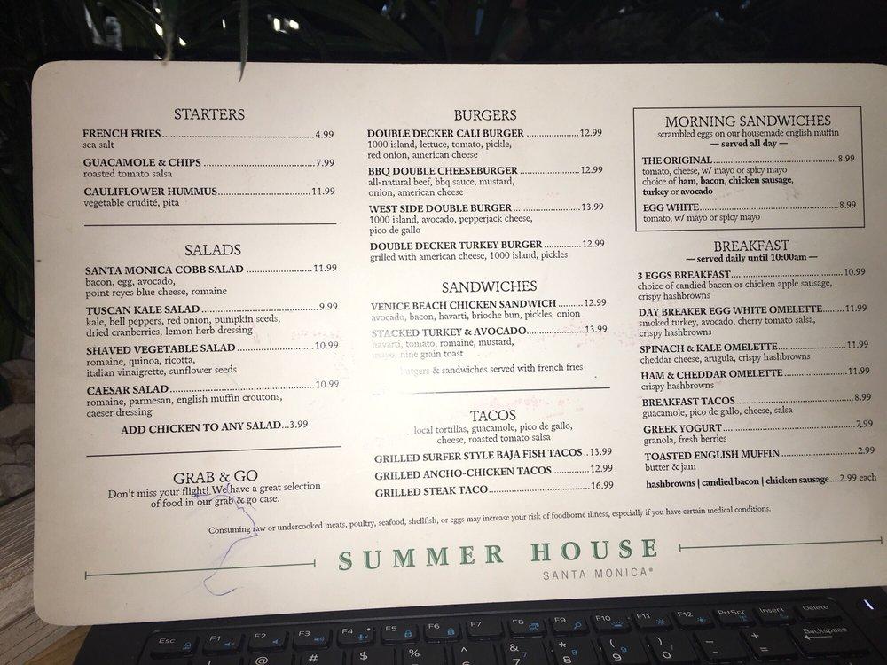 Menu at Summer House restaurant, Chicago
