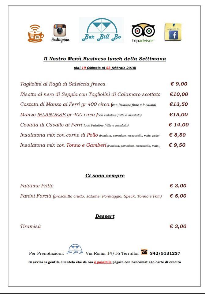 Menu di Bar Bill Bo Terralba 
