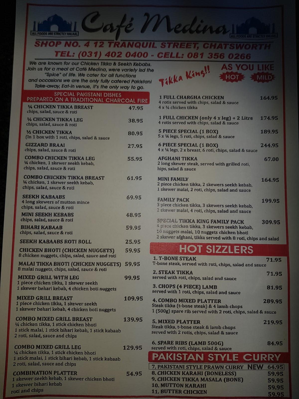 Menu at Cafe Medina, Durban, Shop No. 4