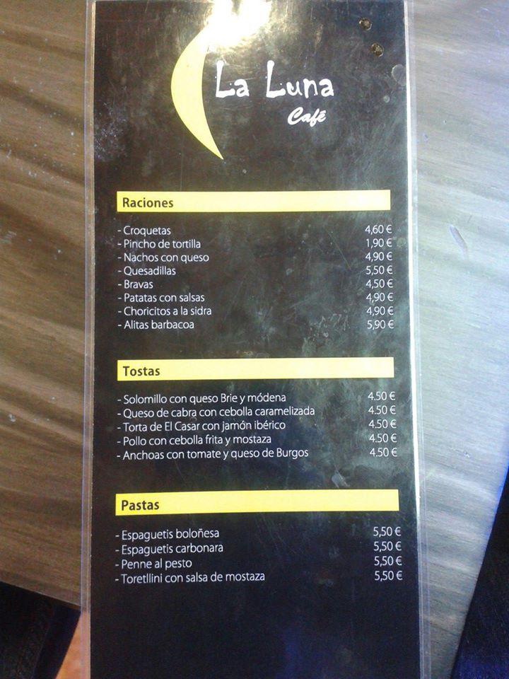 Menu at La Luna cafe, Alcorcón