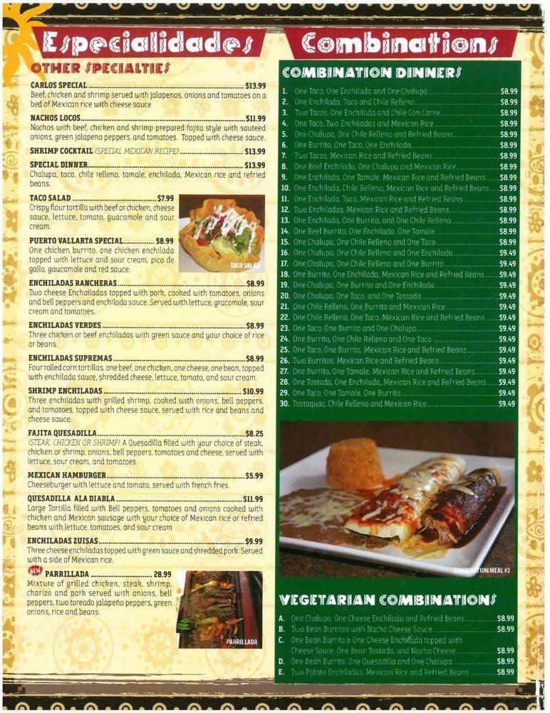 Menu at Puerto Vallarta Mexican Restaurant, Scottsburg