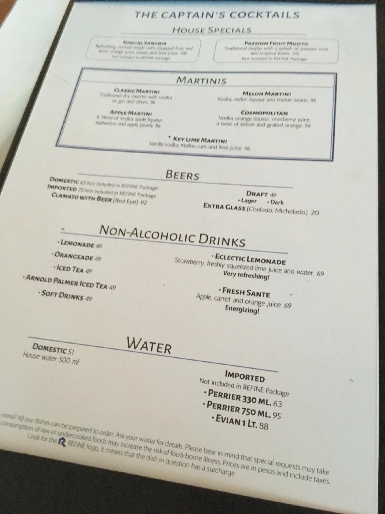 Menu at Captain's Cove steakhouse, Cancún, Blvd. Kukulcan KM16.5