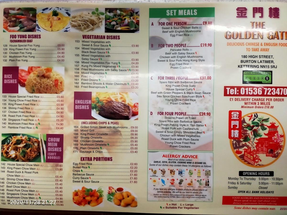 Menu at Golden Gate Chinese Takeaway restaurant, Kettering