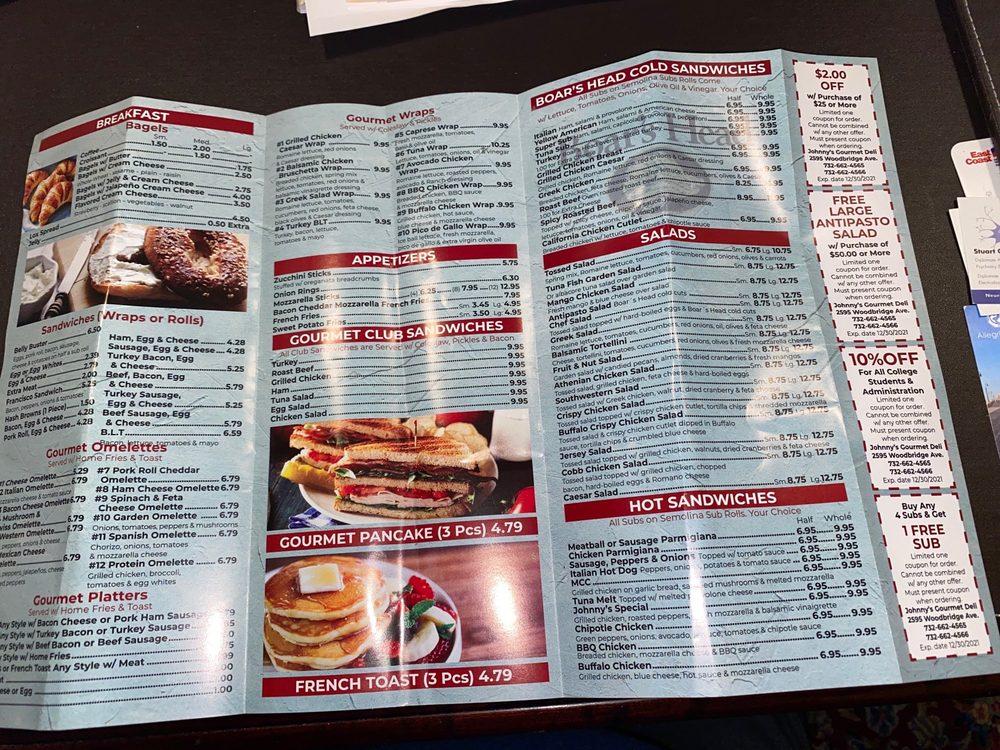 Menu at Johnny's Gourmet Deli restaurant, Edison