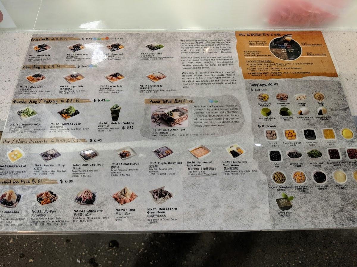 Menu at Blackball desserts, Frisco