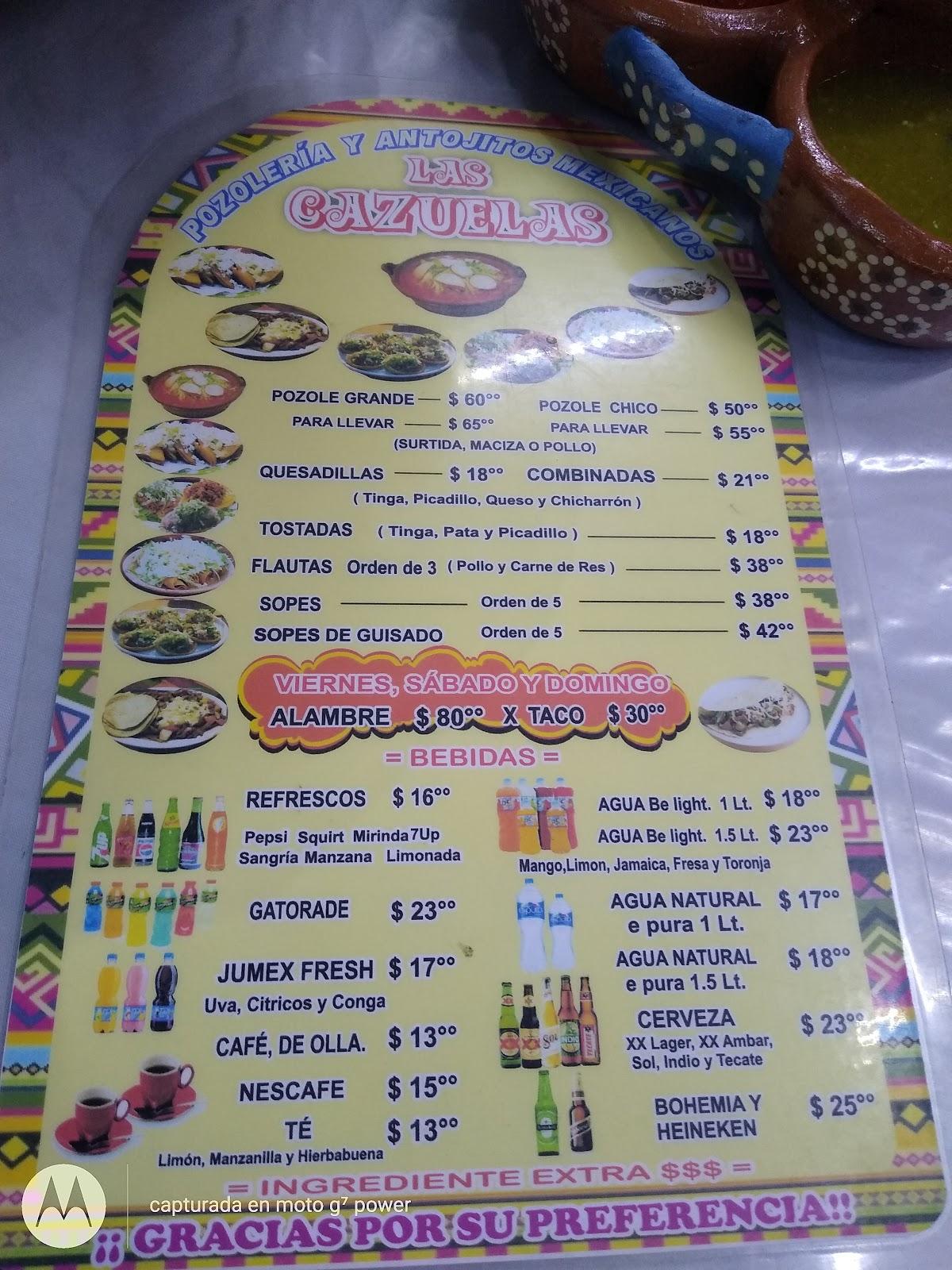 Menu At Pozoleria Y Antojitos Mexicanos Las Cazuelas Restaurant