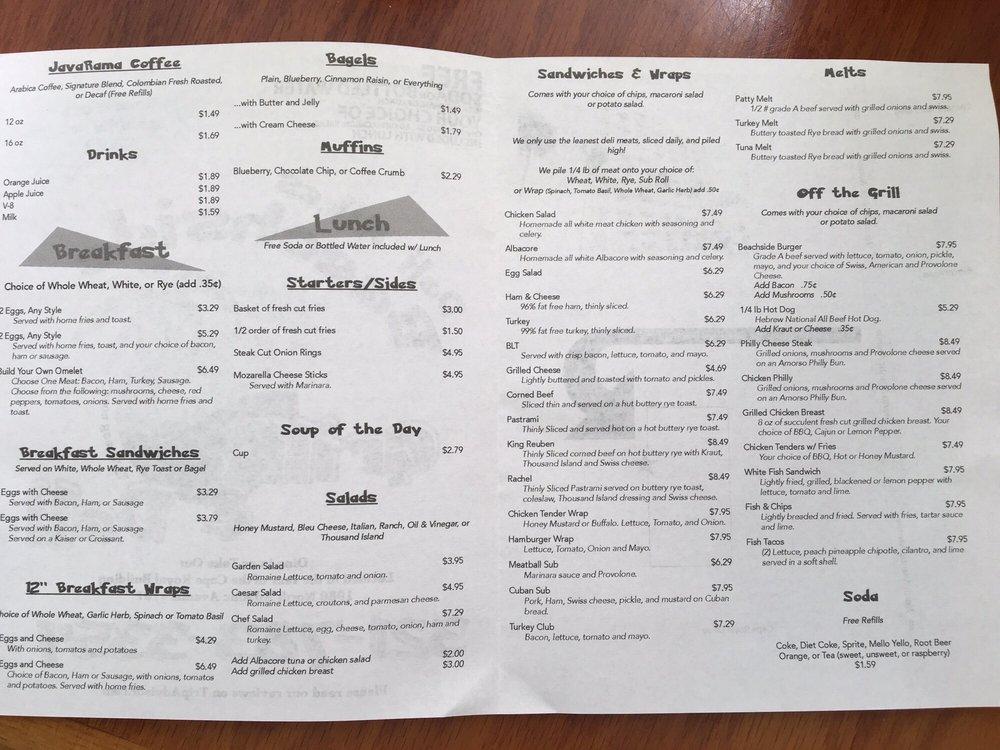 Menu at Beachside Grill & Deli restaurant, Cocoa Beach