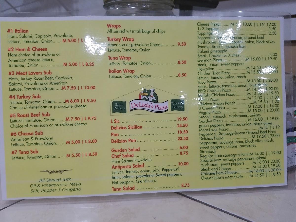 Menu at Delizia's Pizza pizzeria, Long Neck