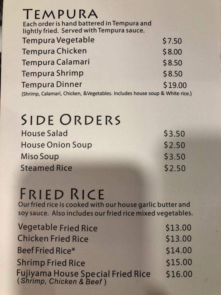 Menu at Fujiyama steakhouse, Liberty Lake