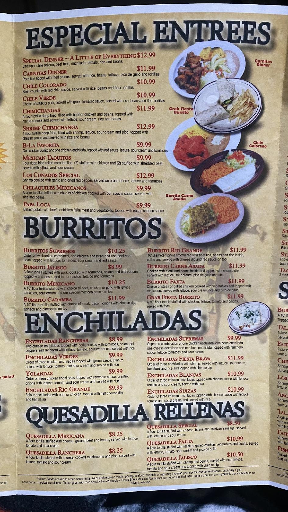 Menu at Fiesta Brava restaurant, Falls City