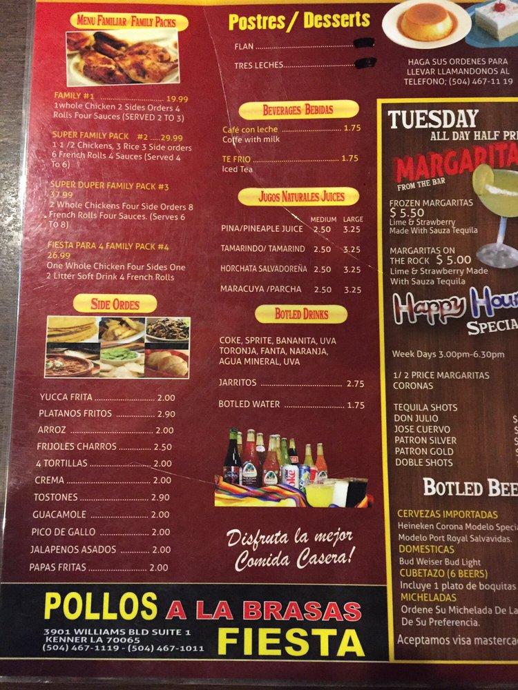 Menu at Pollos A La Brasa Fiesta restaurant, Kenner