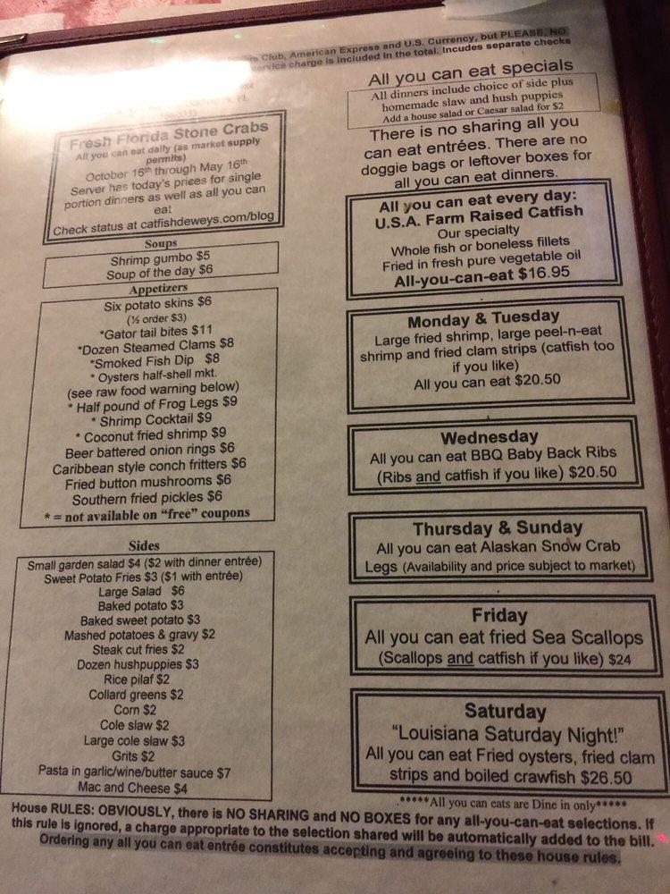 Menu at Catfish Deweys restaurant, Fort Lauderdale