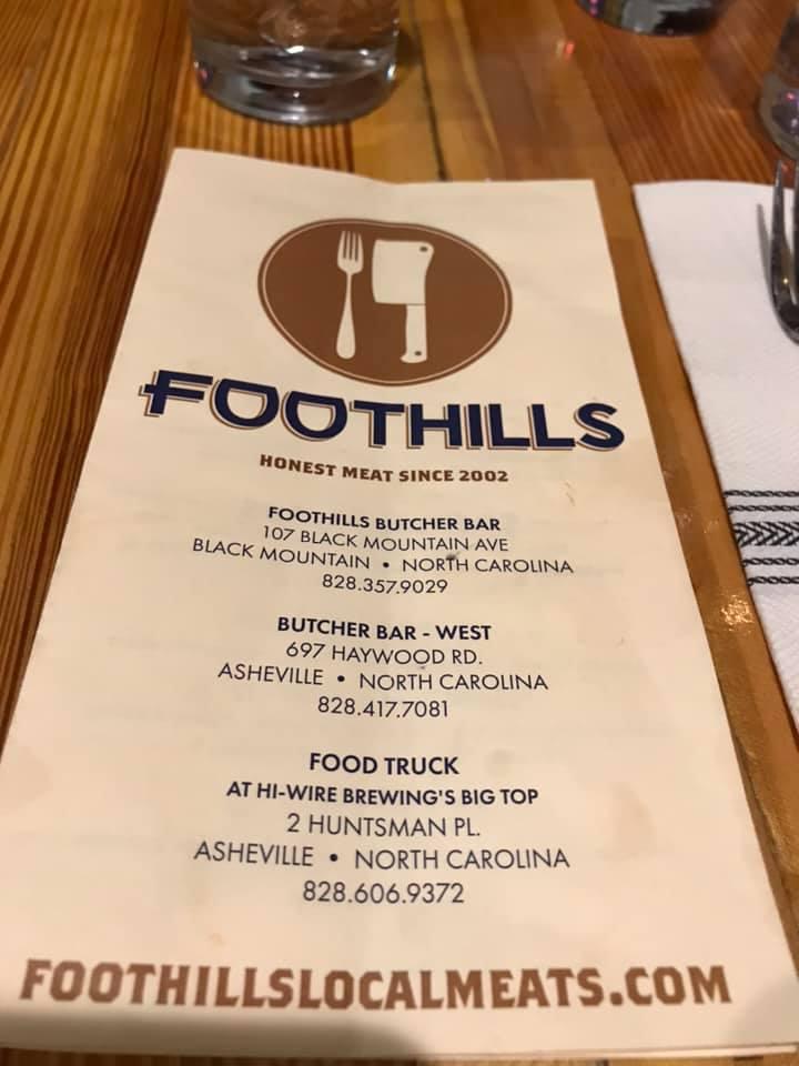 Menu at Foothills Butcher Bar Black Mountain, Black Mountain