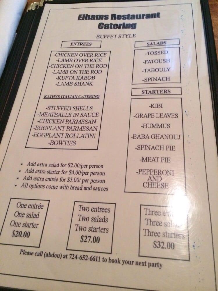 Menu at Elham Restaurant And Bar, New Castle, E Washington St 5366