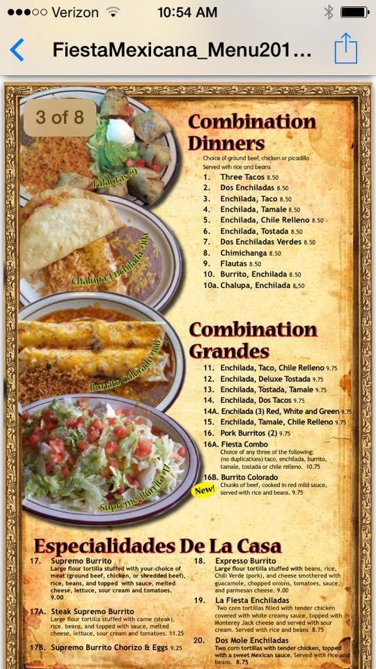 Menu at Fiesta Jalisco Inc restaurant, Lake City