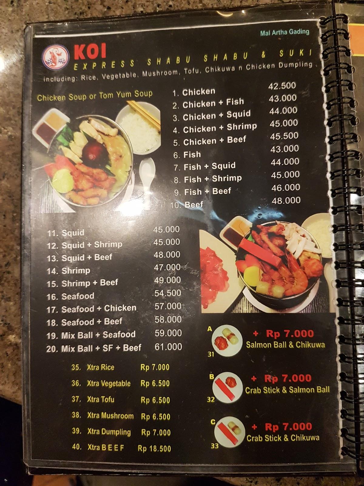 Menu at KOI The Mal Artha Gading cafe, North Jakarta, Jl. Permata Artha