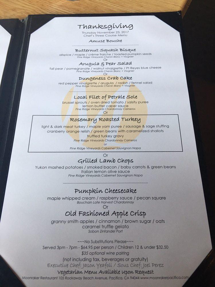 Menu at Moonraker restaurant, Pacifica