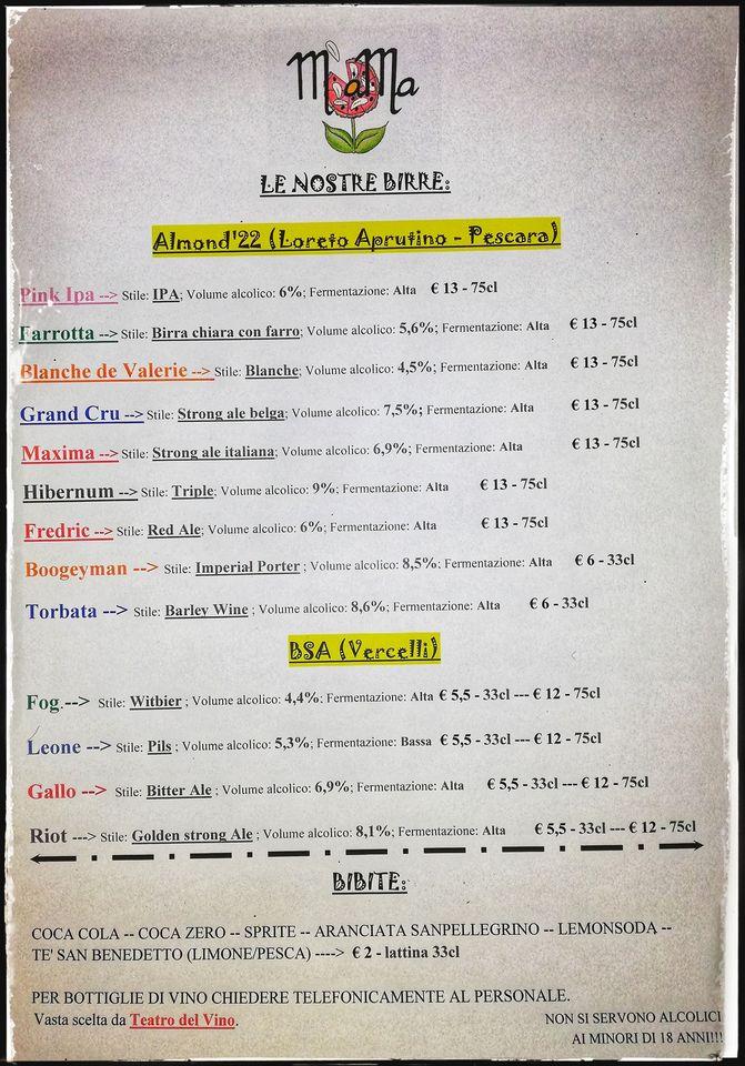 Menu da Pizzeria M'aMa, Chiavari