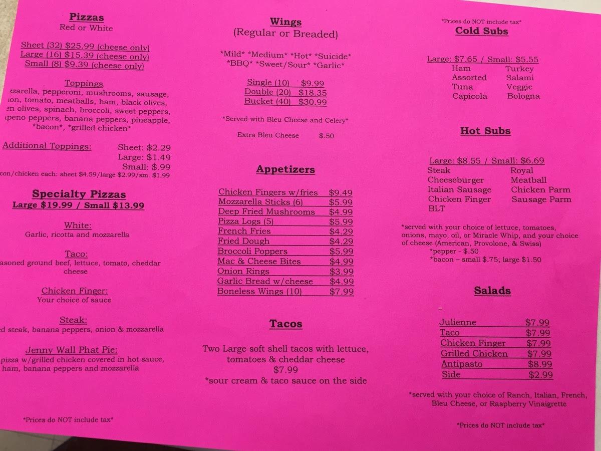 Menu at J Dub's Pizzas and Subs restaurant, Alexander