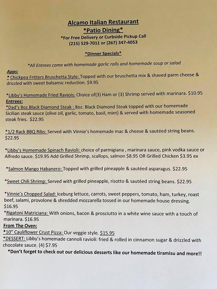 Menu at Alcamo Italian Restaurant & Brick Oven Pizza, Richlandtown