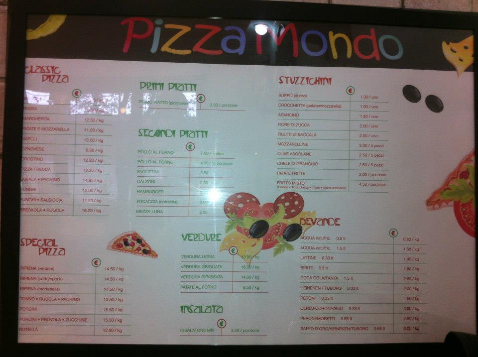 Menu di Pizza Mondo 