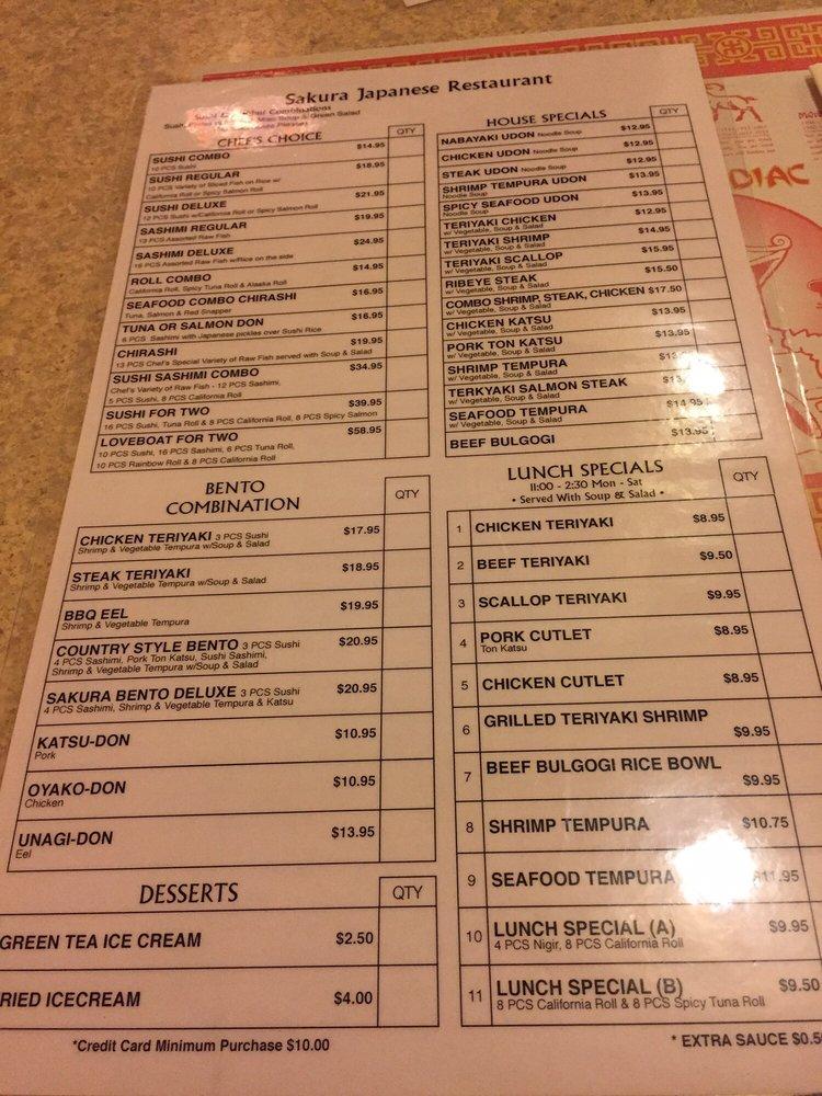 Menu at Sakura Restaurant, Fayetteville, Cliffdale Rd 1109