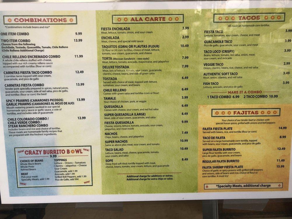 Menu at Taco Loco restaurant, Fortuna
