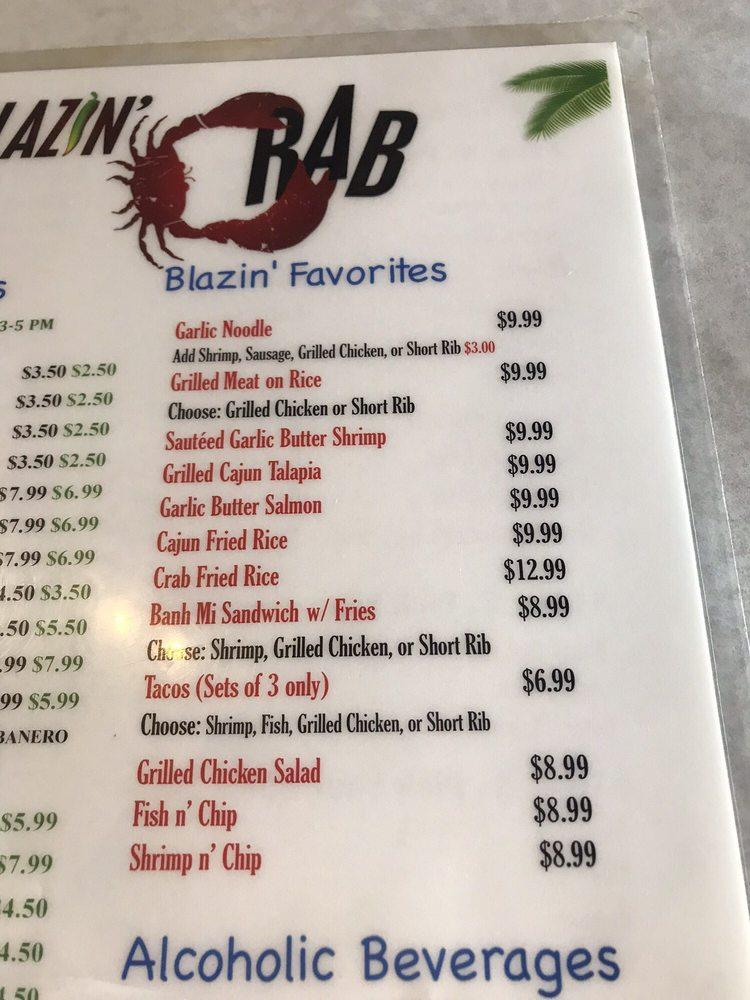 Menu at Blazin' Crab Fontana pub & bar, Fontana