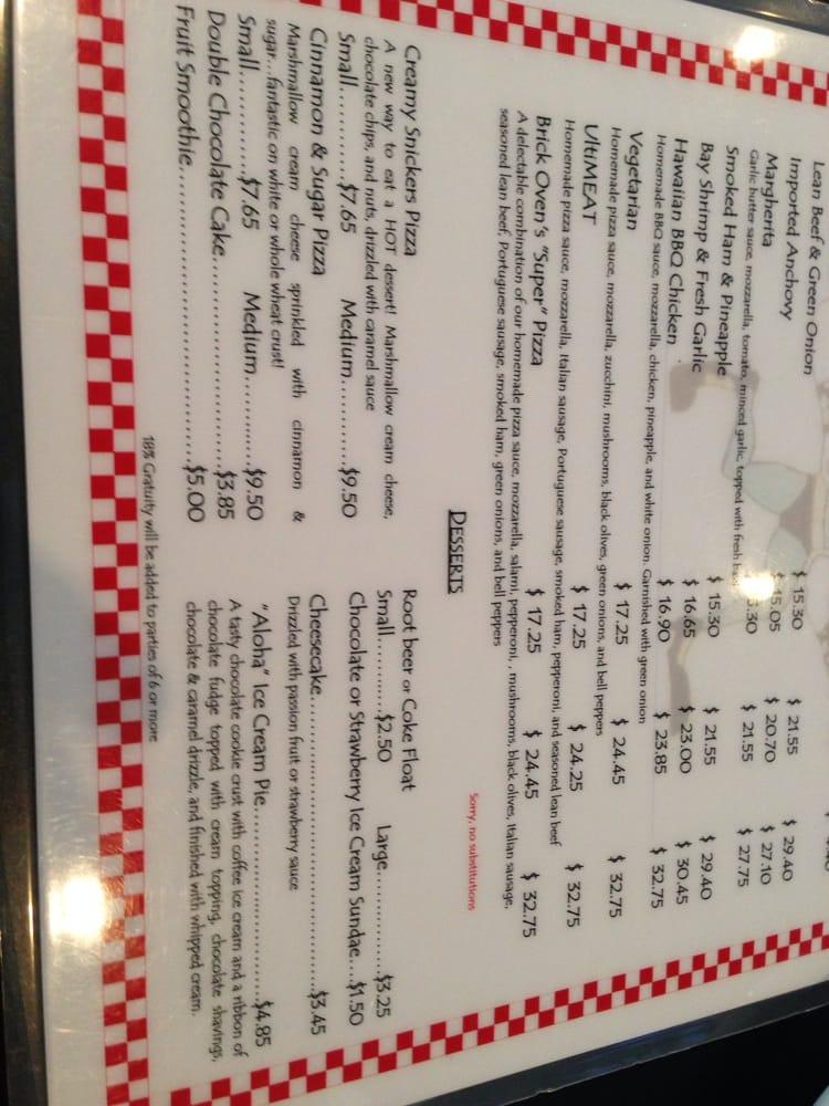 Menu at Brick Oven Pizza pub & bar, Kaneohe