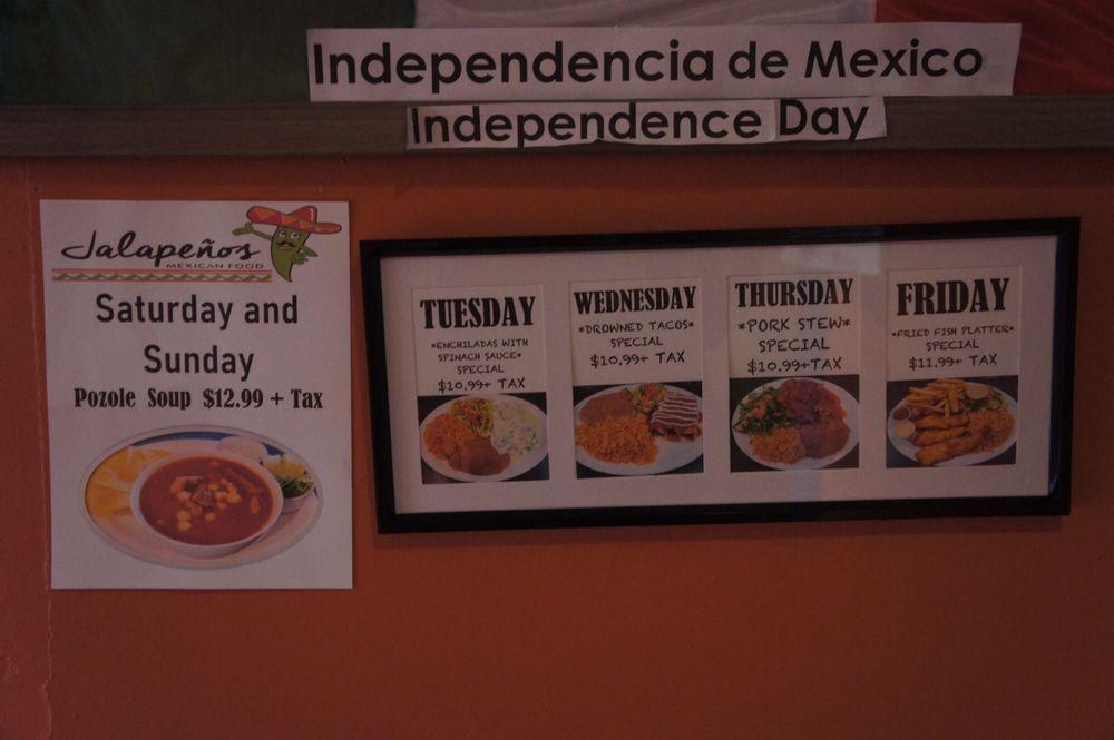 Menu at Jalapeños Mexican Food restaurant, Nanaimo