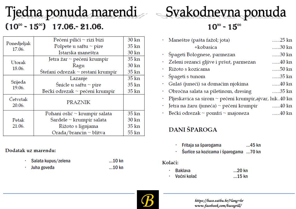 Menu di Baćo 