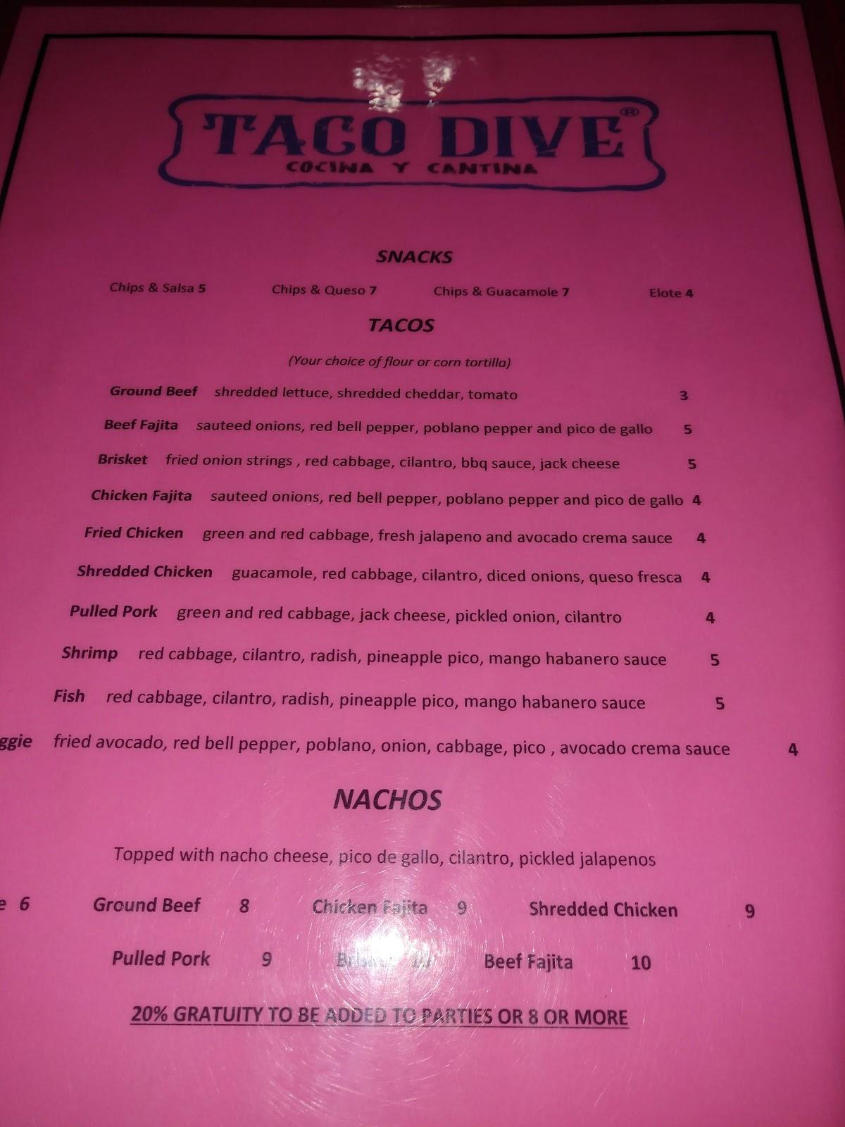 Taco Dive Menu