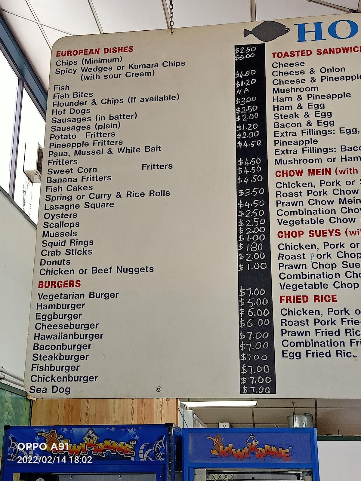 Menu at Hospital Fish Shop & Takeaways fast food, Whangarei