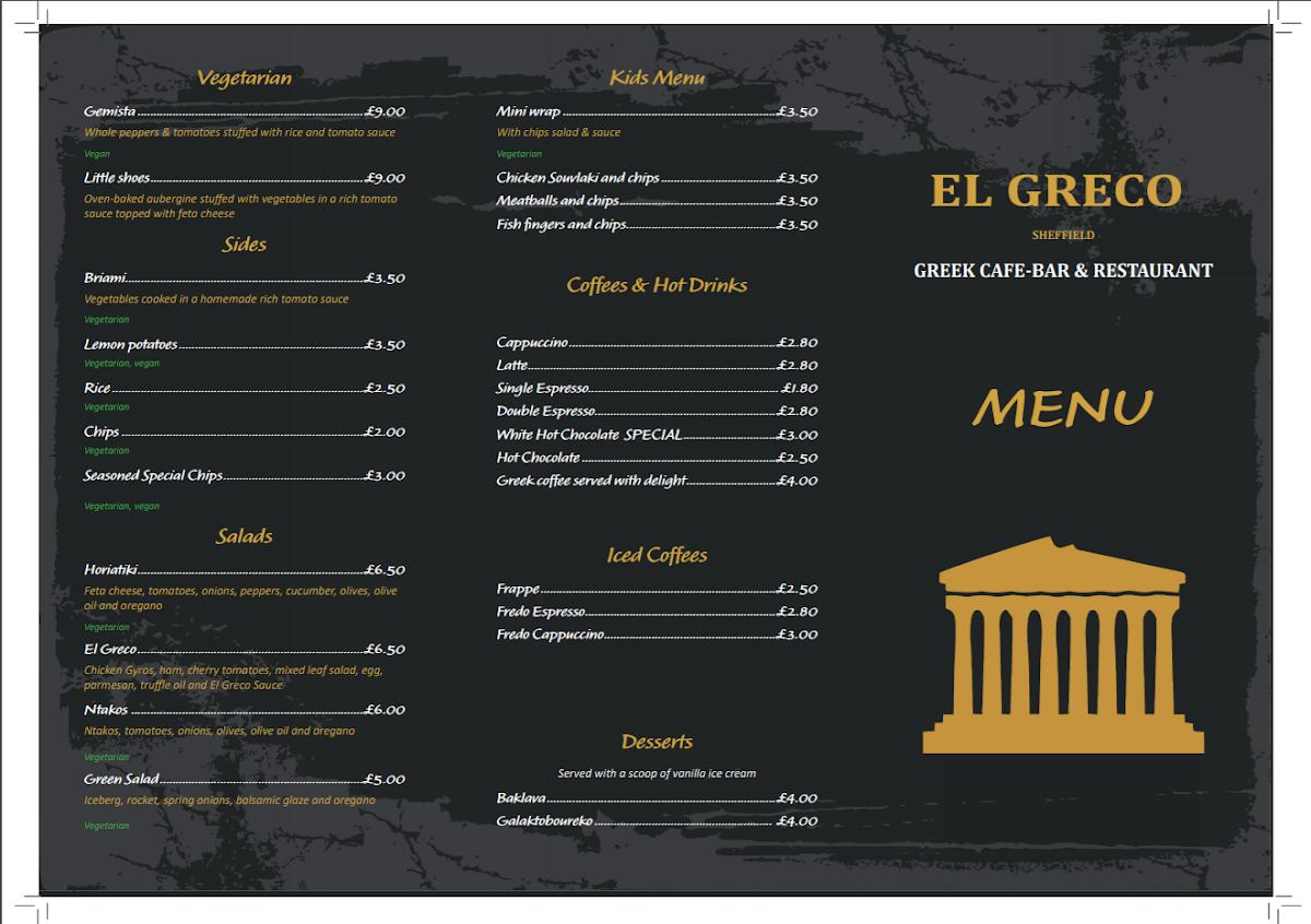 Menu At El Greco Restaurant Sheffield   Ra88 El Greco Menu 2021 09 17 