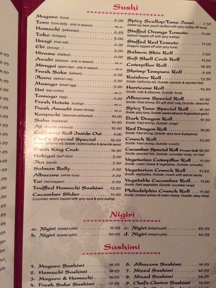 Menu at Samurai Japanese Restaurant, Solana Beach