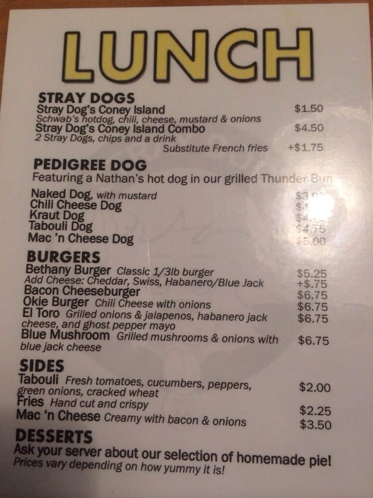 Menu at Stray Dog Cafe, Bethany