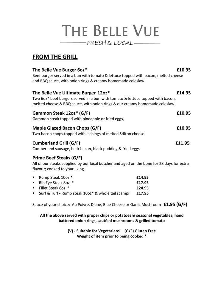 Menu at The Belle Vue, Papcastle pub & bar, Cockermouth