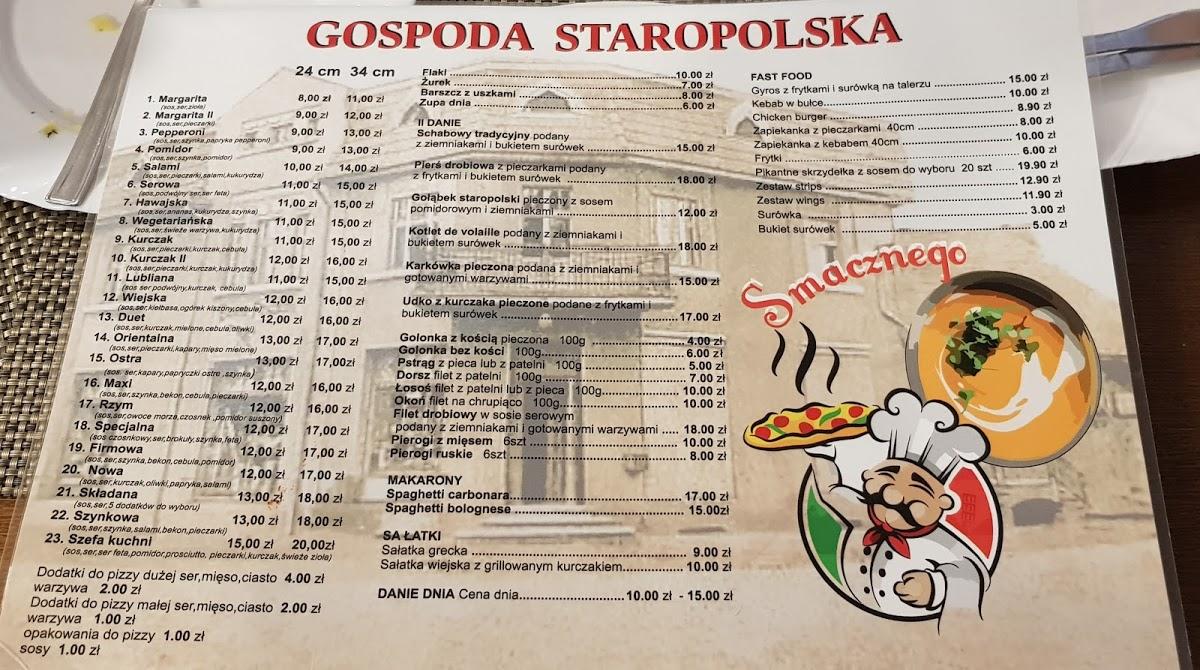 Menu at Gospoda Staropolska restaurant, Stare Pole