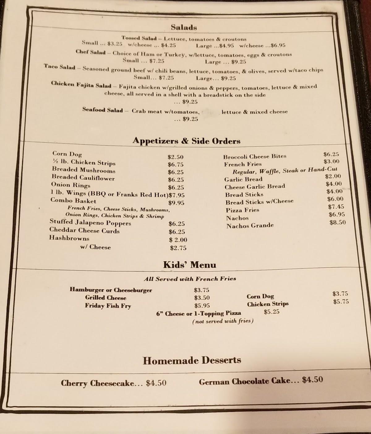 Menu at Hugo's Pizza pizzeria, Ashland