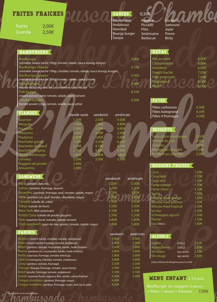Menu de L'Hambuscade